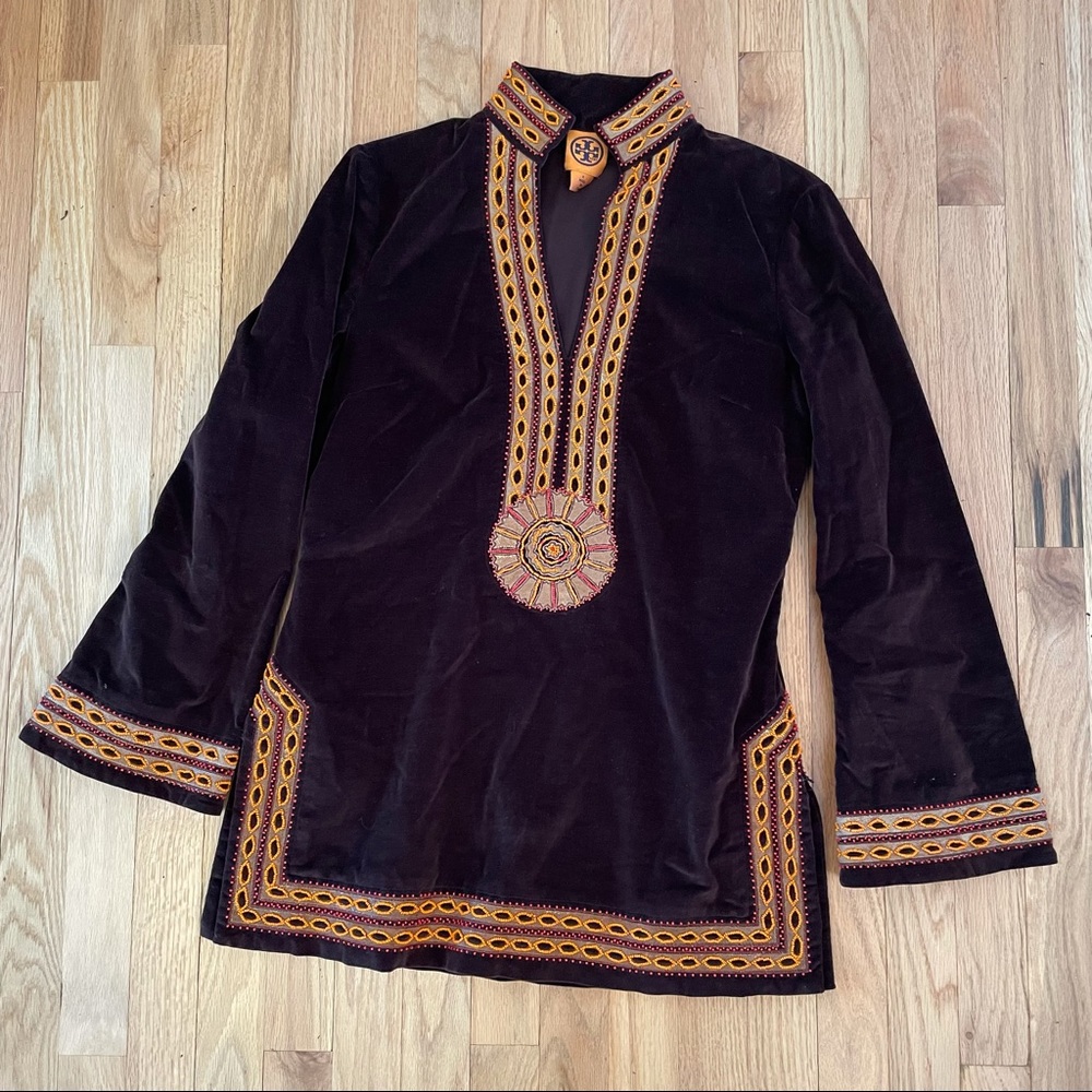 Tory Burch Velvet beaded tunic top size 4